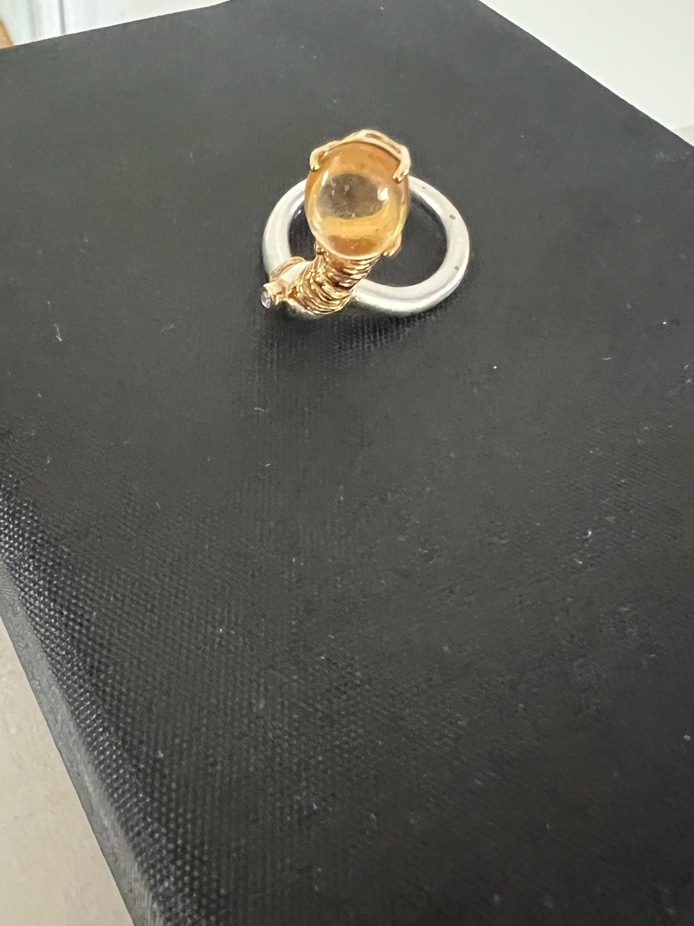 Silver, 18K gold plated Citrine cabochon ring  - Women Jewelry
